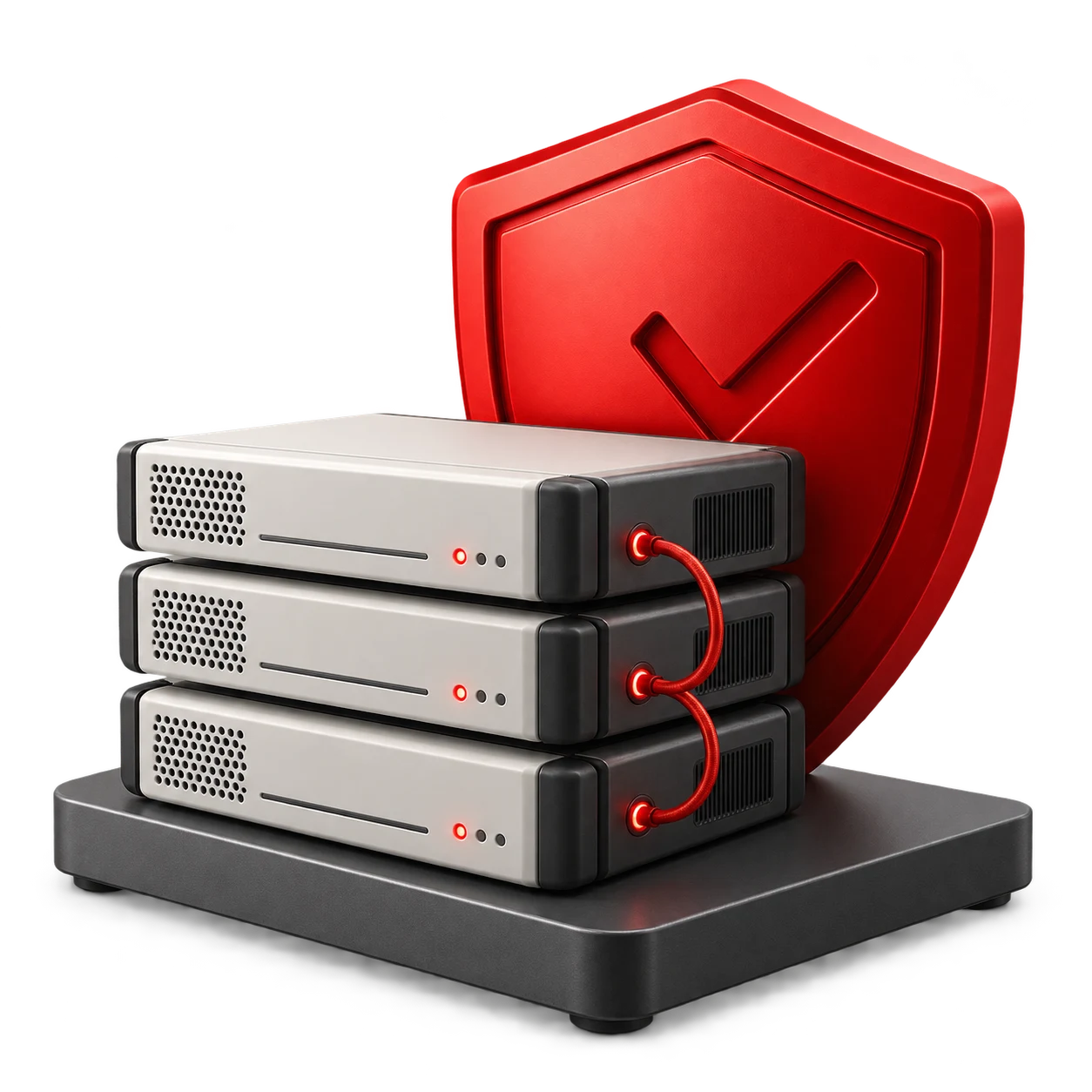 Servidores e escudo vermelho ilustram a proteção da infraestrutura PHP.
